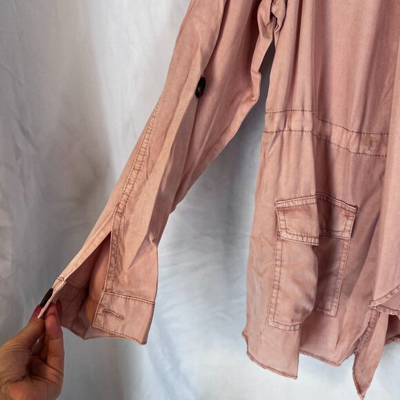 Knox Rose Pink Open Front Sharkbite Edgy Boho Layering Utility Jacket SZ Medium - Picture 5 of 11